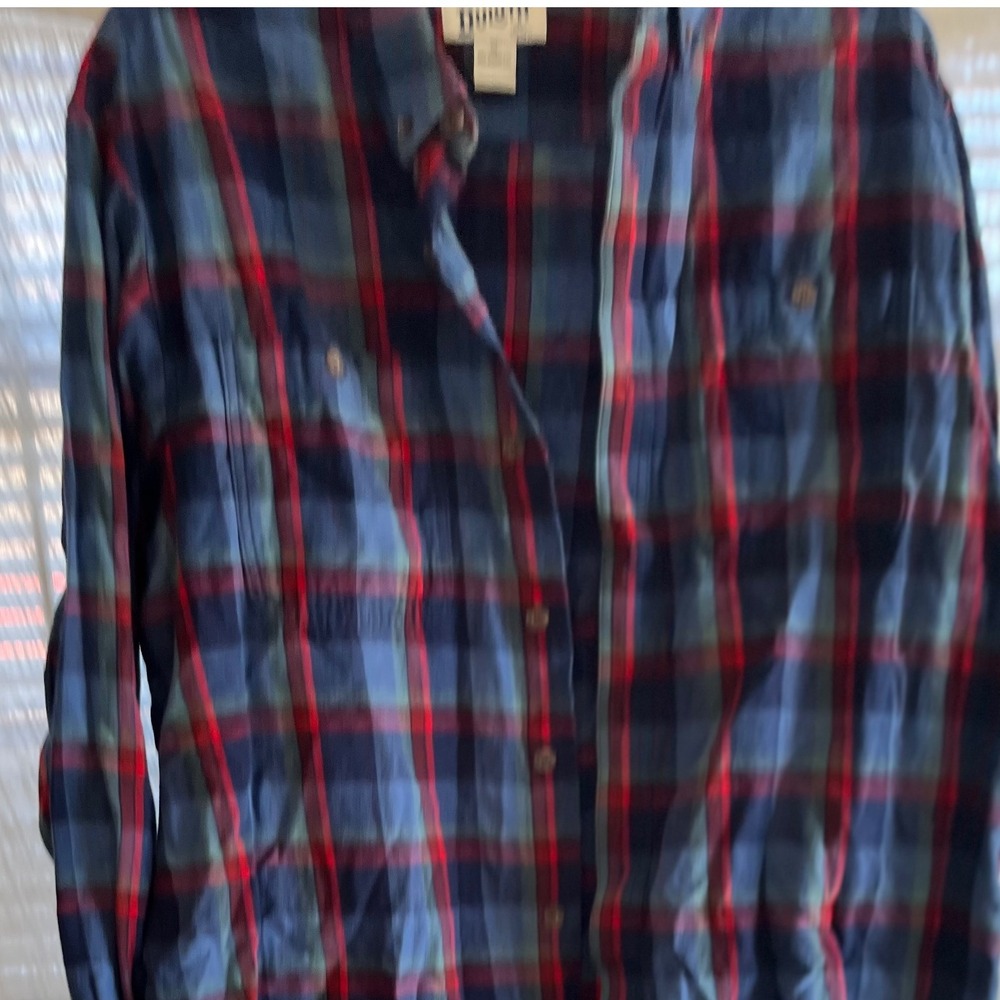 Duluth Trading Co Mens Flannel Shirt Blue Red Plaid Long Sleeve Relaxed Fit XL